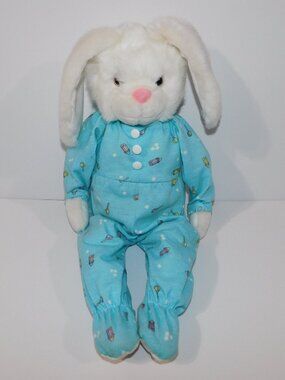 VTG 1996 Little Snoozems White Bunny Rabbit Blue Pajamas Plush 16" Stuffed